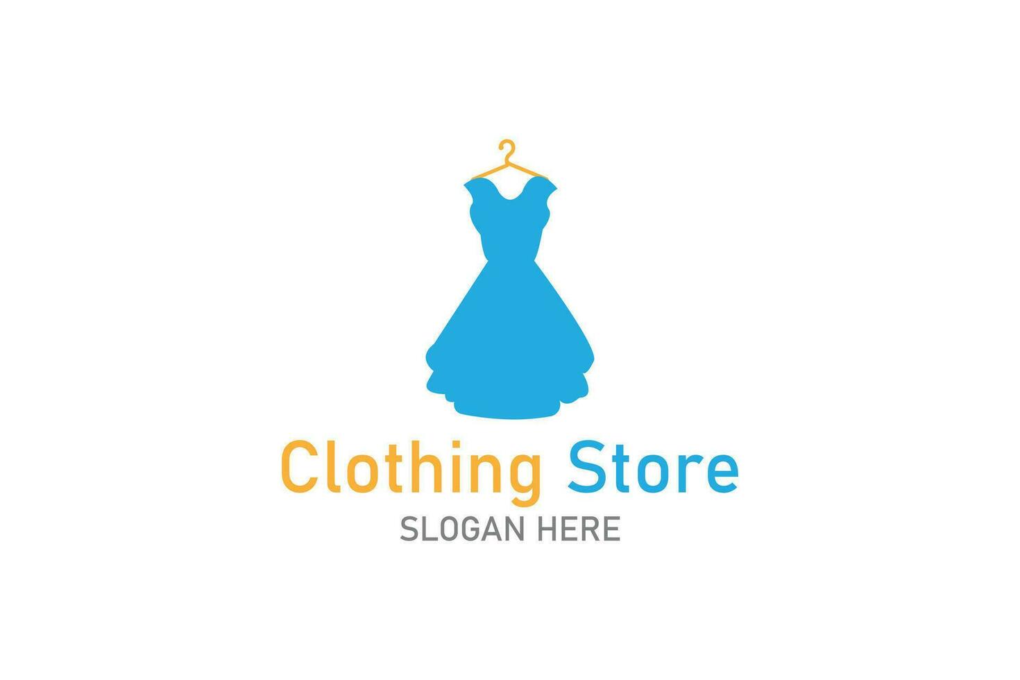 Clothing store logo design vector. Blue dress on Hanger logo vector