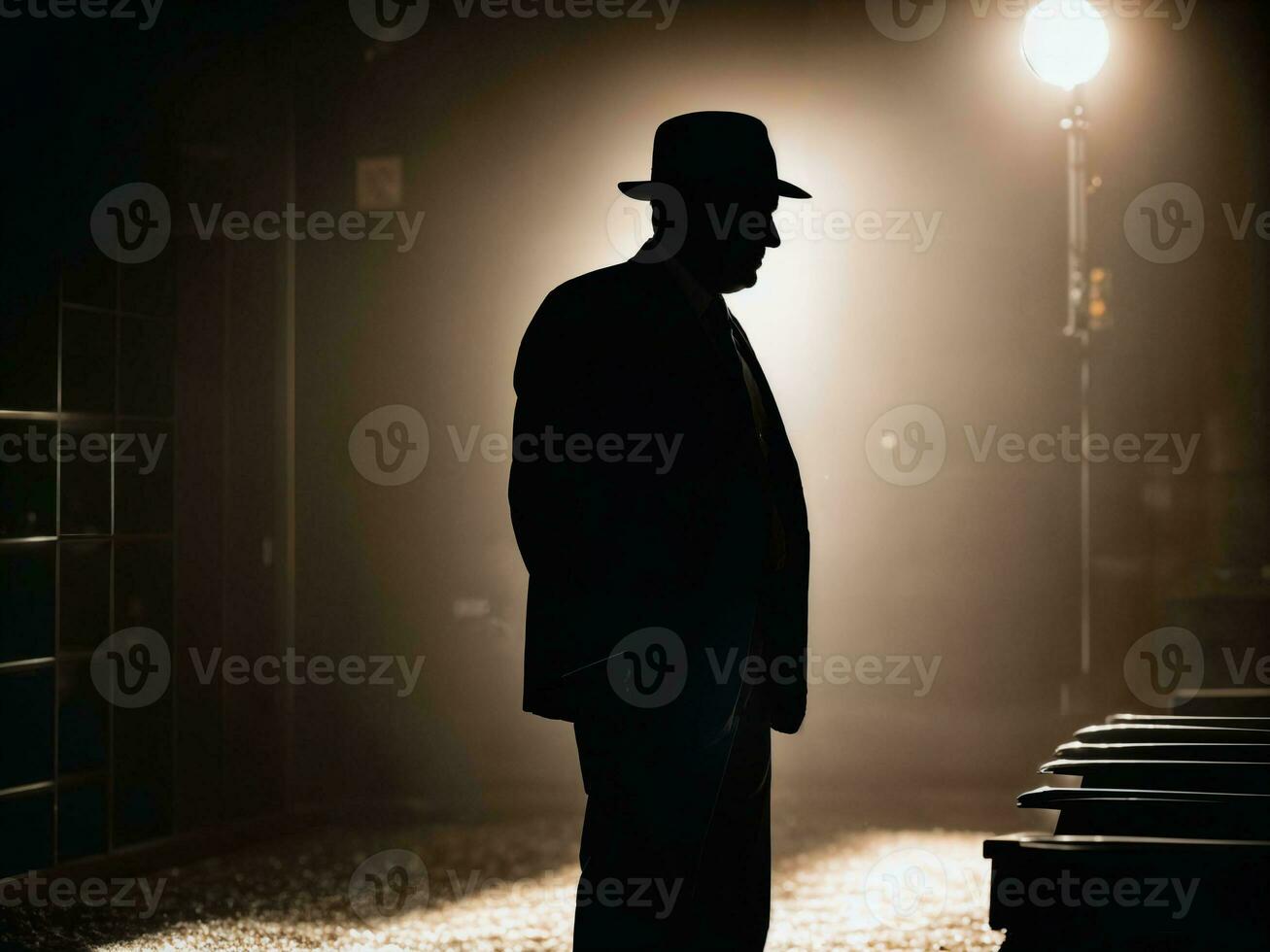 photo of serious detective man in crime scene, generative AI