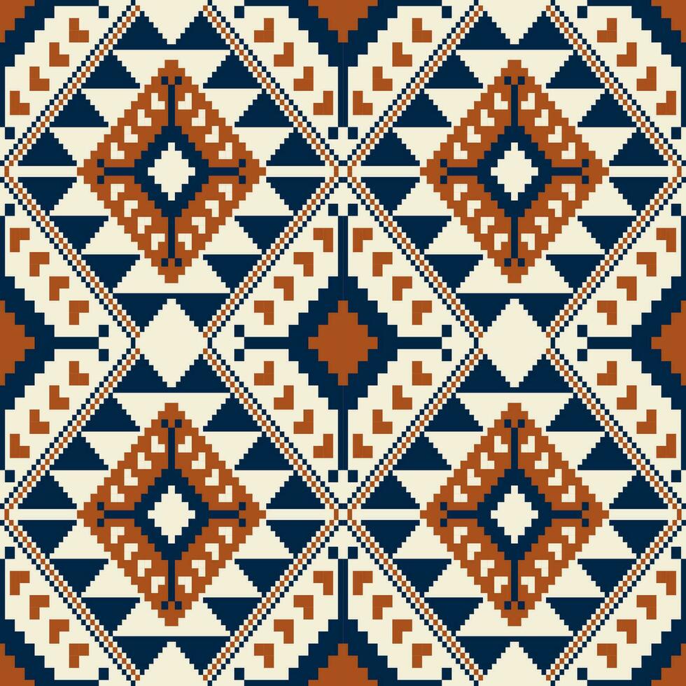 Aztec colorful geometric pattern. Aztec geometric shape seamless pattern cross stitch style. Ethnic geometric stitch pattern use for textile, wallpaper, cushion, carpet, rug, upholstery, etc vector