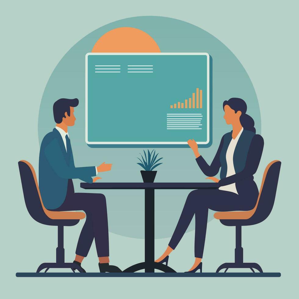 business people in meeting room. office vector illustration. meeting clients, having conferences, collaborating with partners. Modern workplace, business concept. Vector Flat Isolated