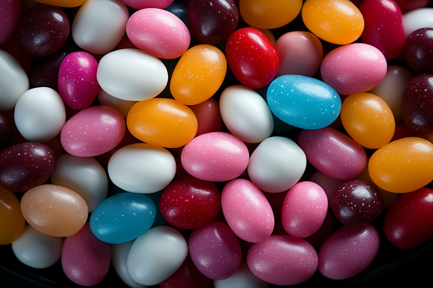 Photo-realistic of colorful candies in aerial view for background made by AI generated photo