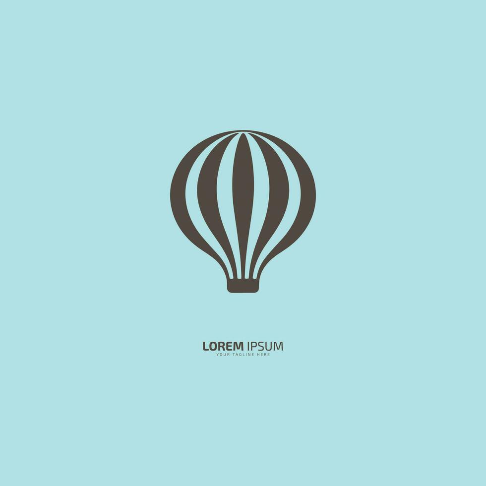 hot air balloon logo vector icon silhouette on light blue background