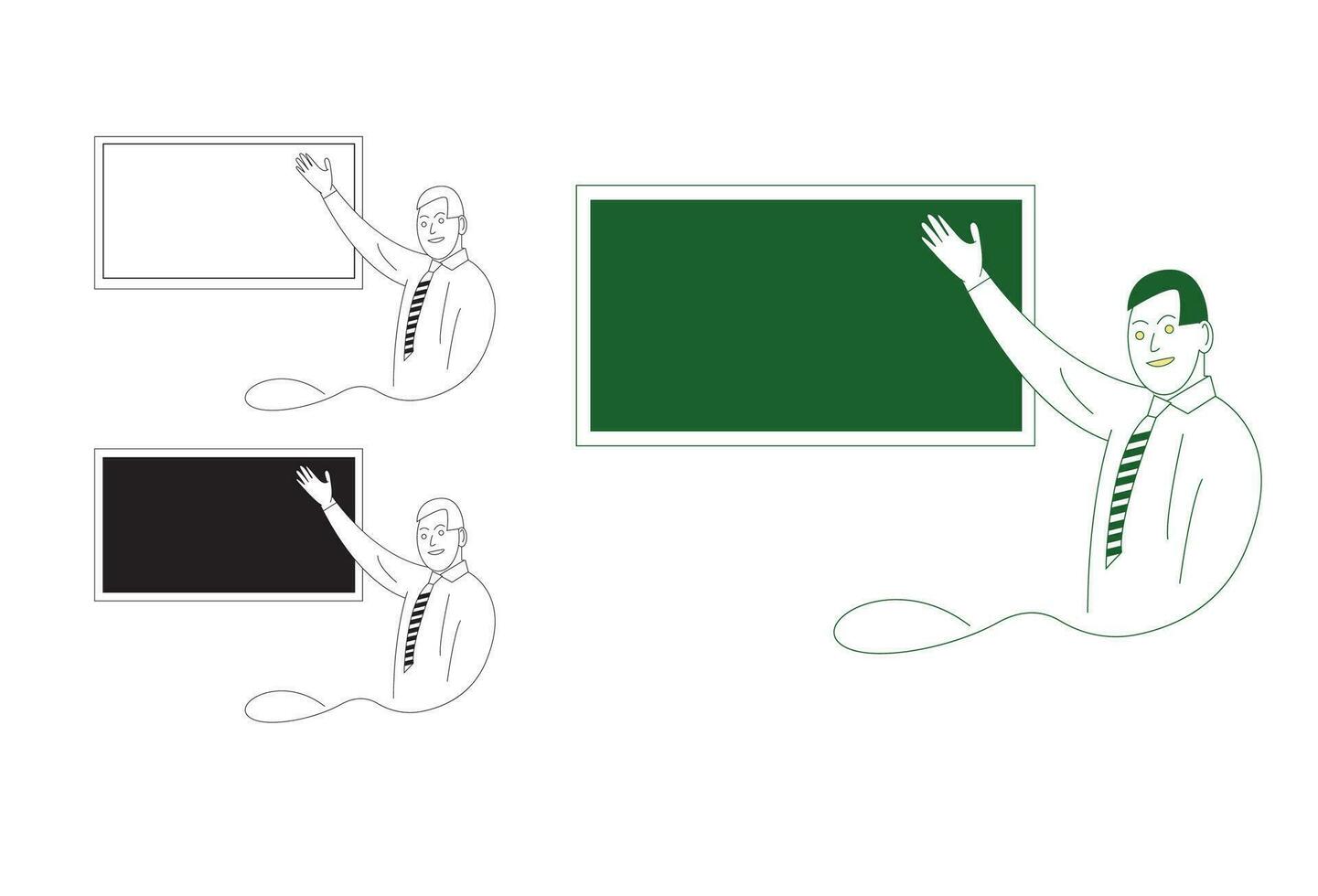 People with placards, The collection features cheerful male cartoon characters holding empty banners on placards. The colorful vector illustration is presented in a flat style.