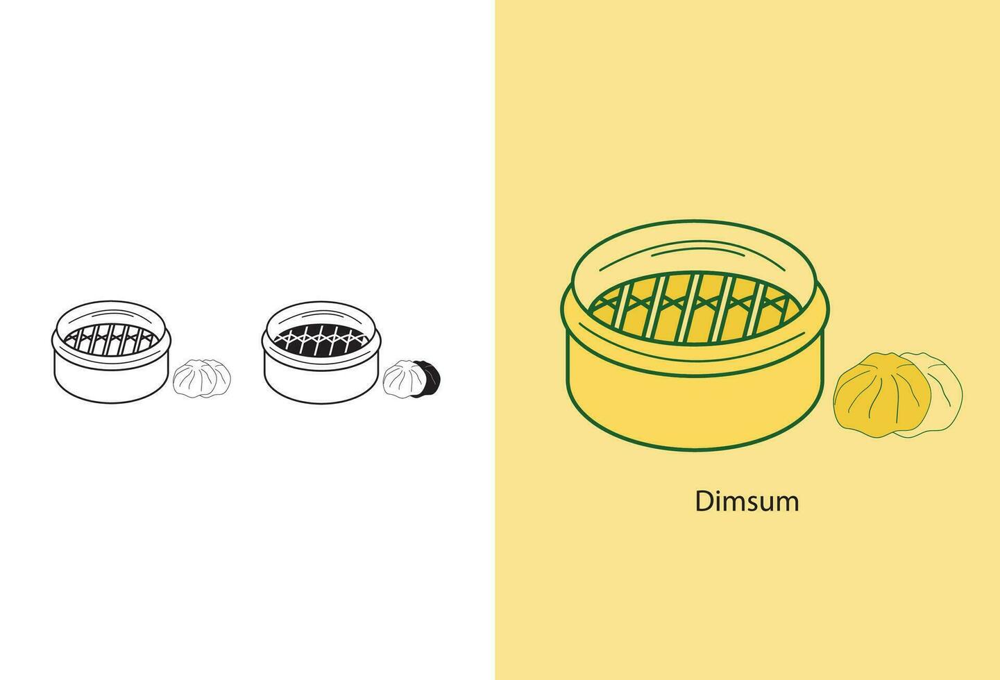 dimsum, The vector icon depicts traditional Chinese food served on a plate, featuring various Asian delicacies such as Chinese cuisine, Asian bakery items with fillings, steamed buns,