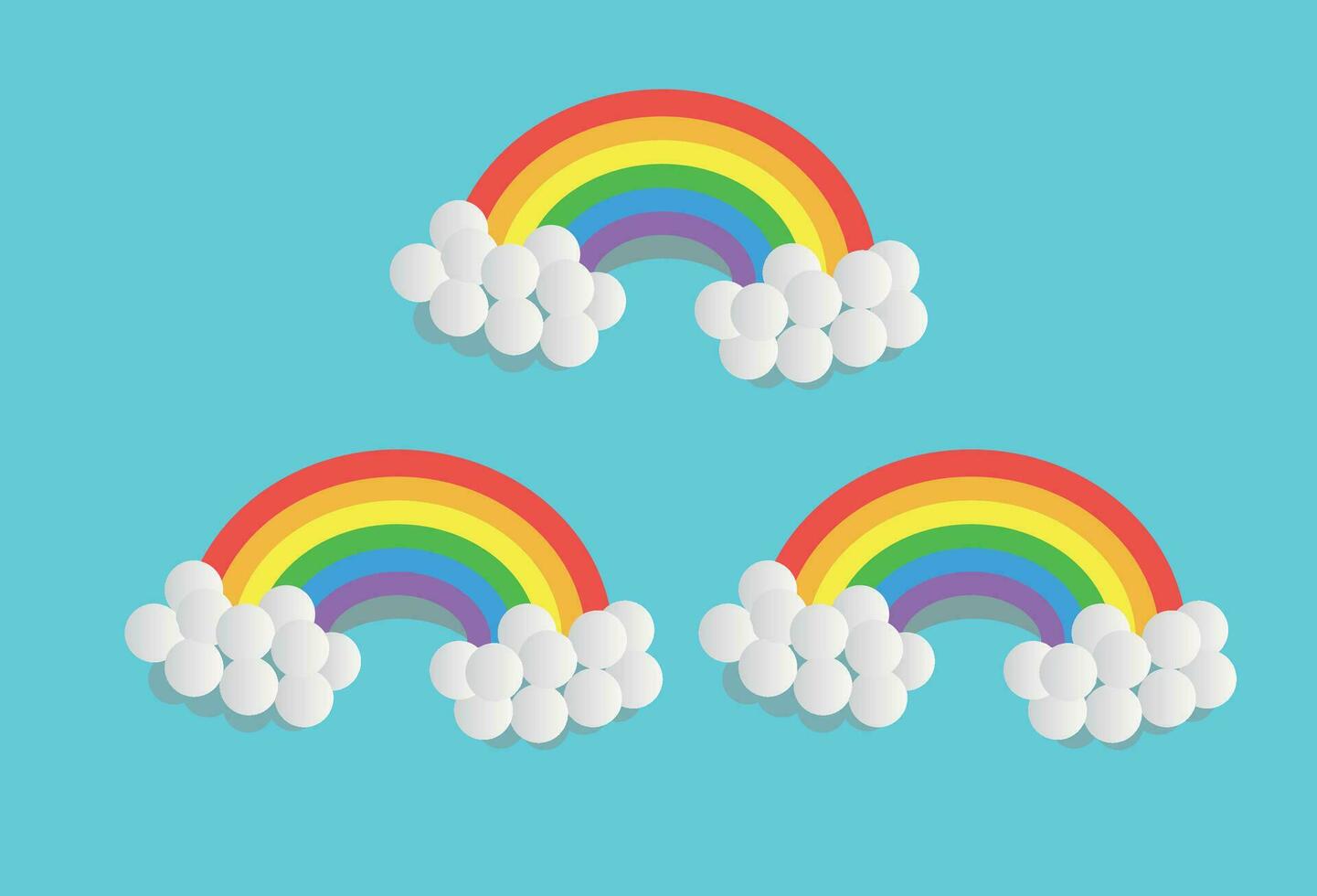 rainbow, a vector illustration set of cartoon rainbows. It includes colorful rainbows, hearts, and clouds with rainbow-colored tails. The set features a variety of cartoon rainbow doodles