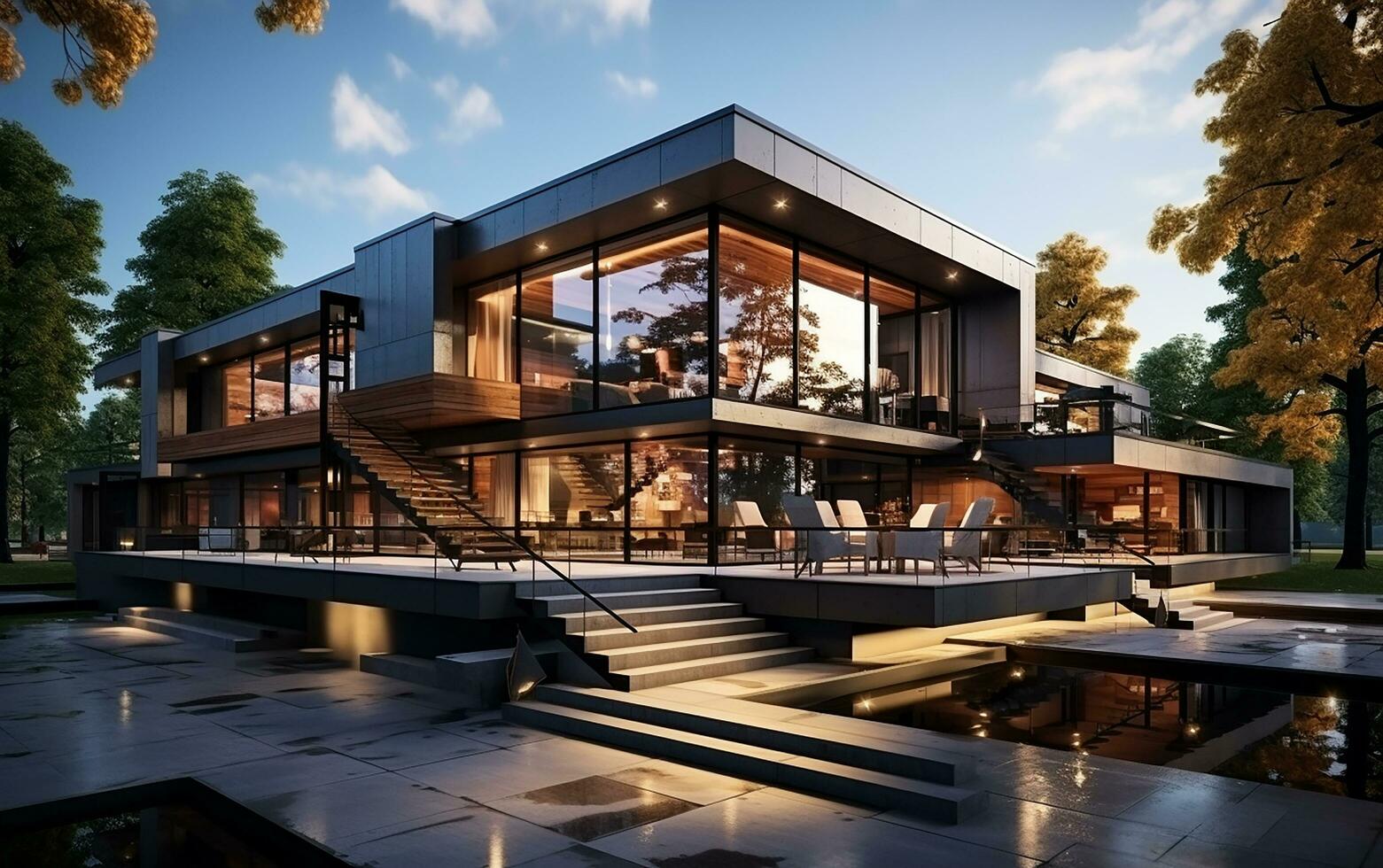 unique industrial architecture house in daylight, photo-realistic AI generative photo