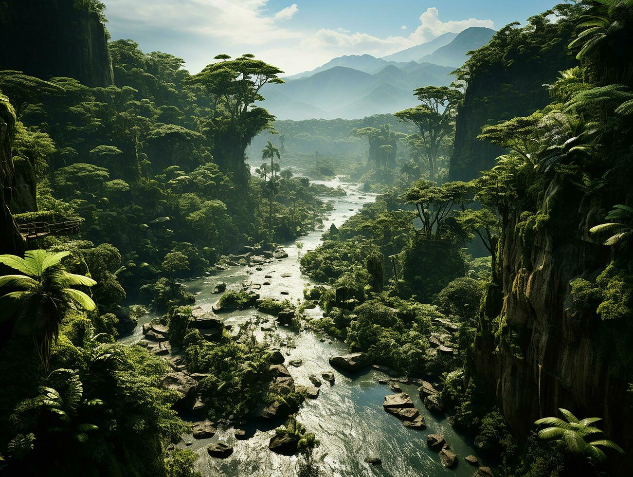 aerial view of rain forest at the daylight AI generative photo