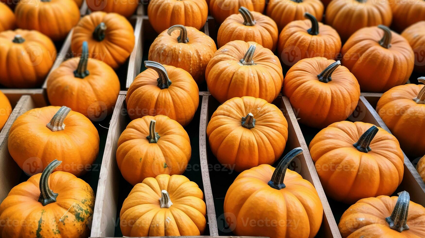 Several mini pumpkins at outdoor farmers market. Generative AI photo