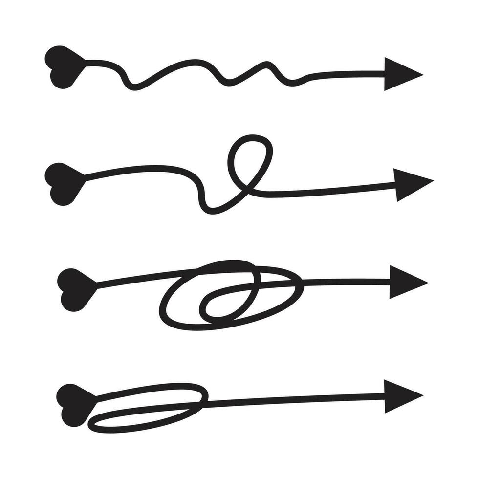 curved and doodle arrows heart tail vector set