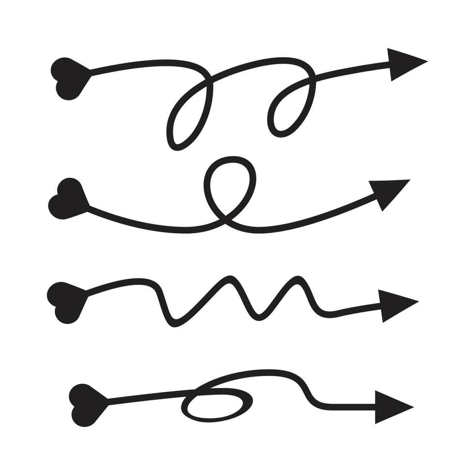 curved and doodle arrows heart tail vector set