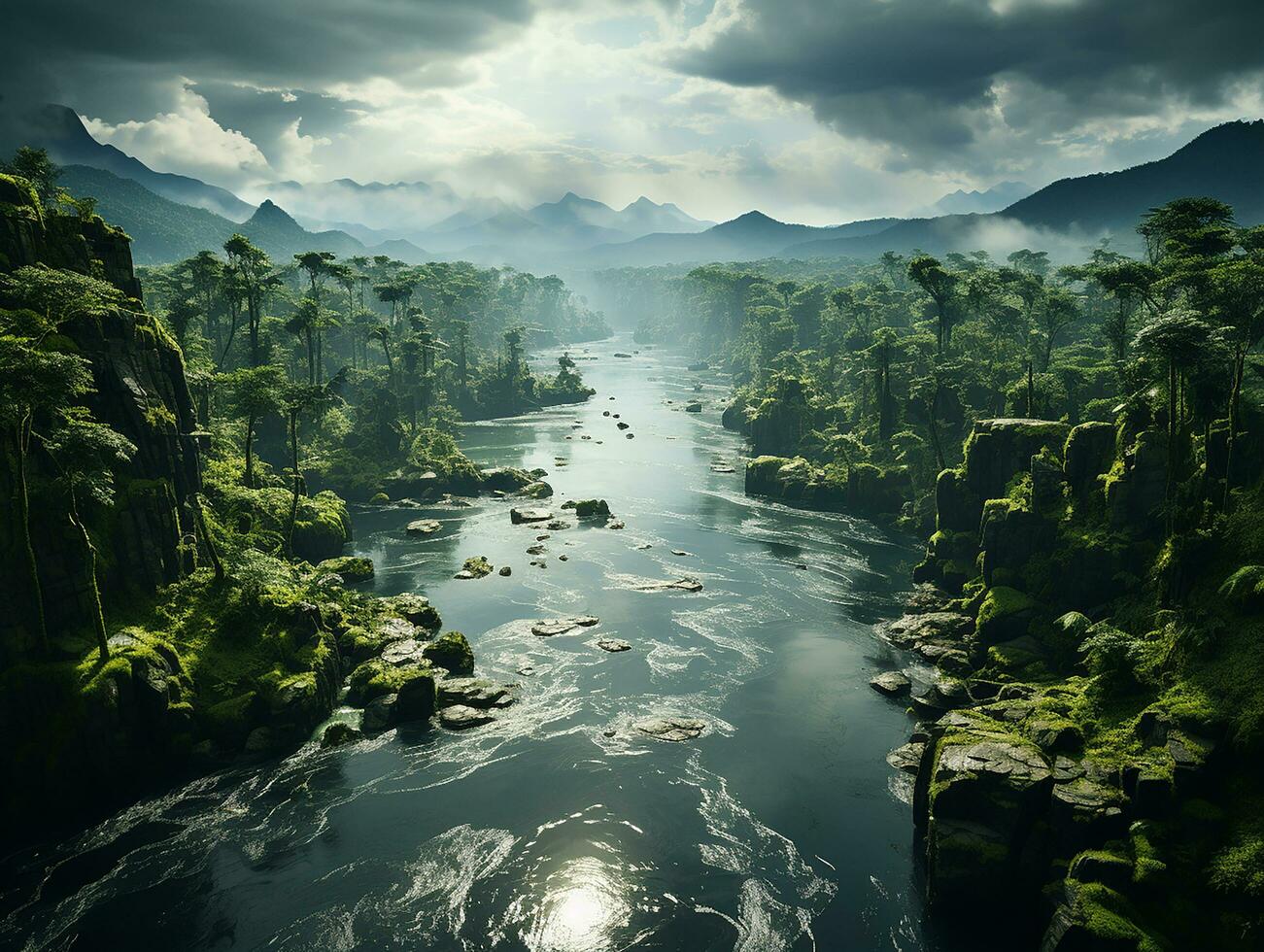 aerial view of rain forest at the daylight AI generative photo