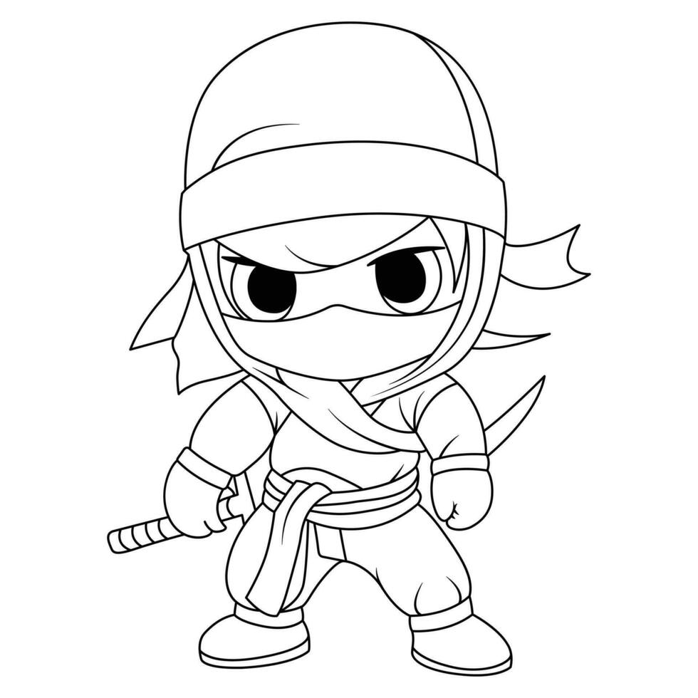 ninja coloring page for kids isolated  clean and minimalistic line artwork Japanese samurai vector