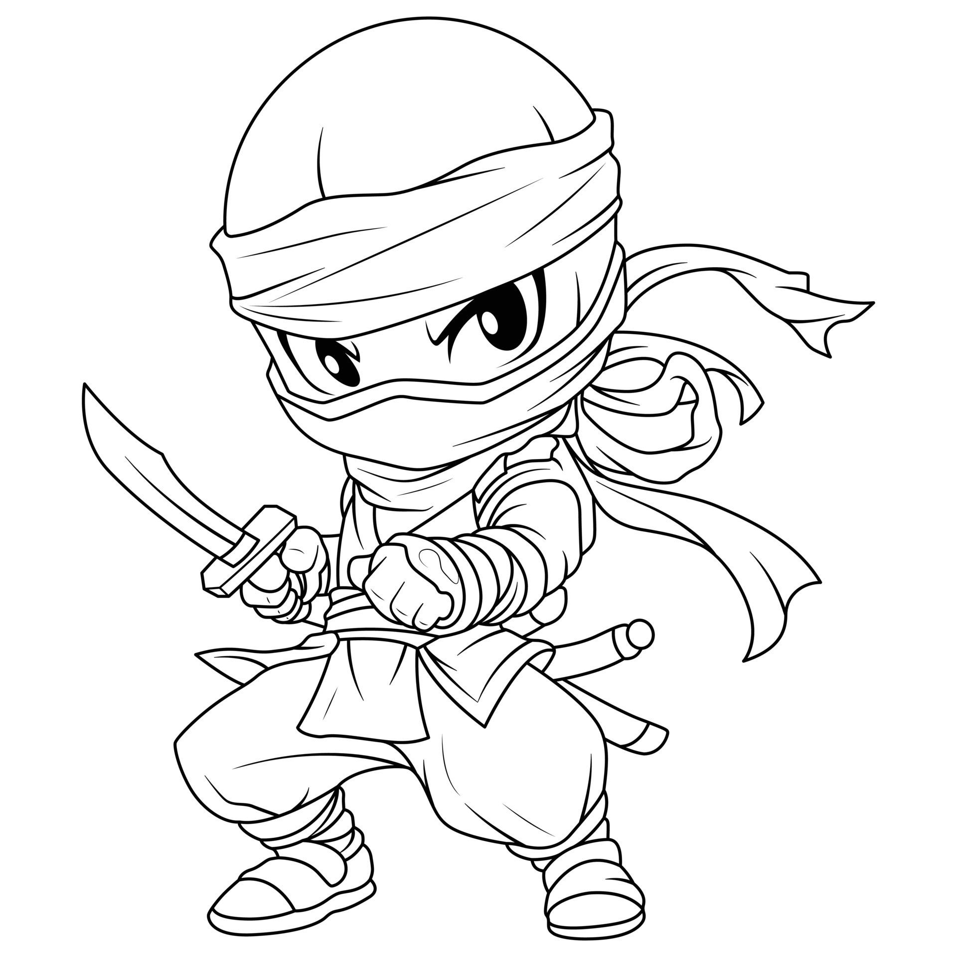 cute ninja coloring page isolated clean and minimalistic simple line