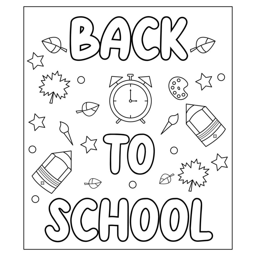 Vector back to school doodle set of elements vector illustration in line coloring page for kids