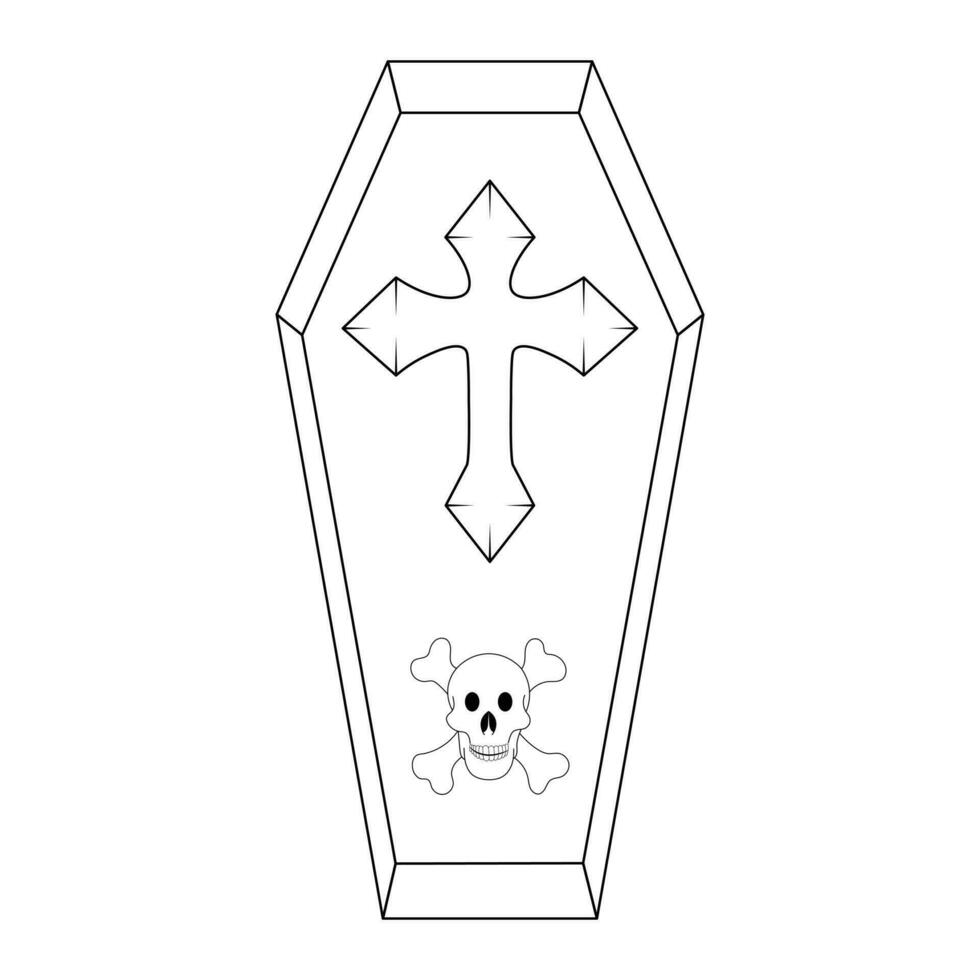 Vector coffin outline hand drawn skull clip art. vector Halloween illustration