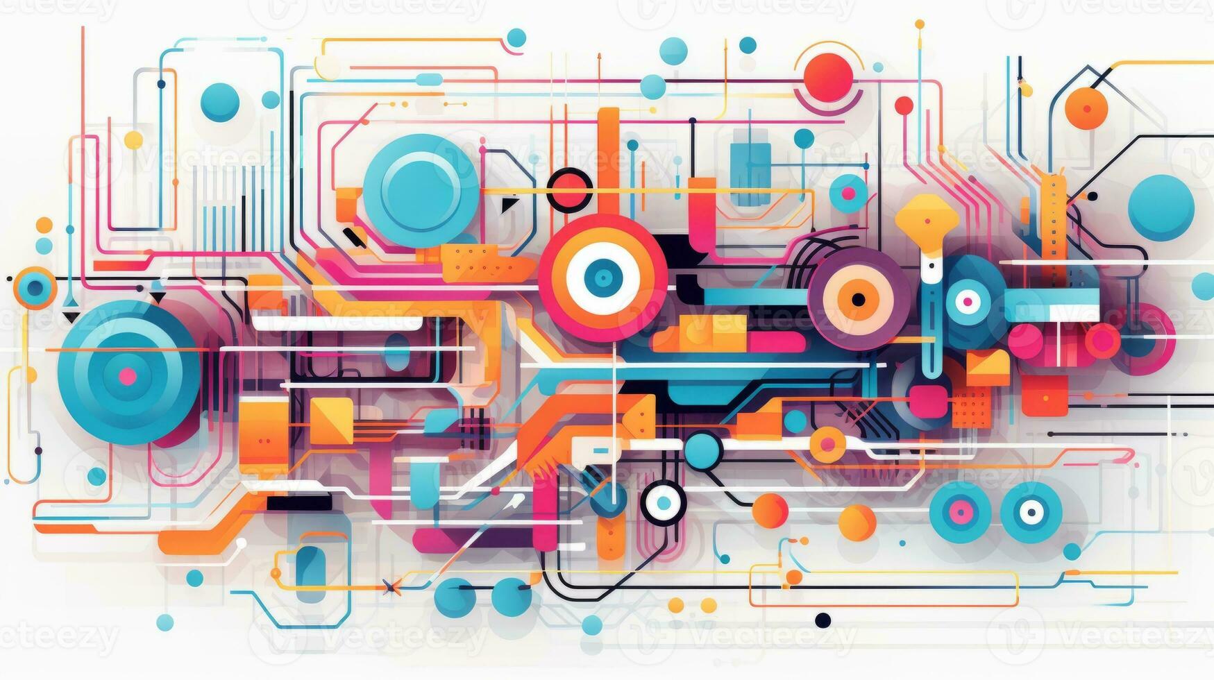Abstract vector illustration, representing automated testing with dynamic shapes and vibrant colors photo
