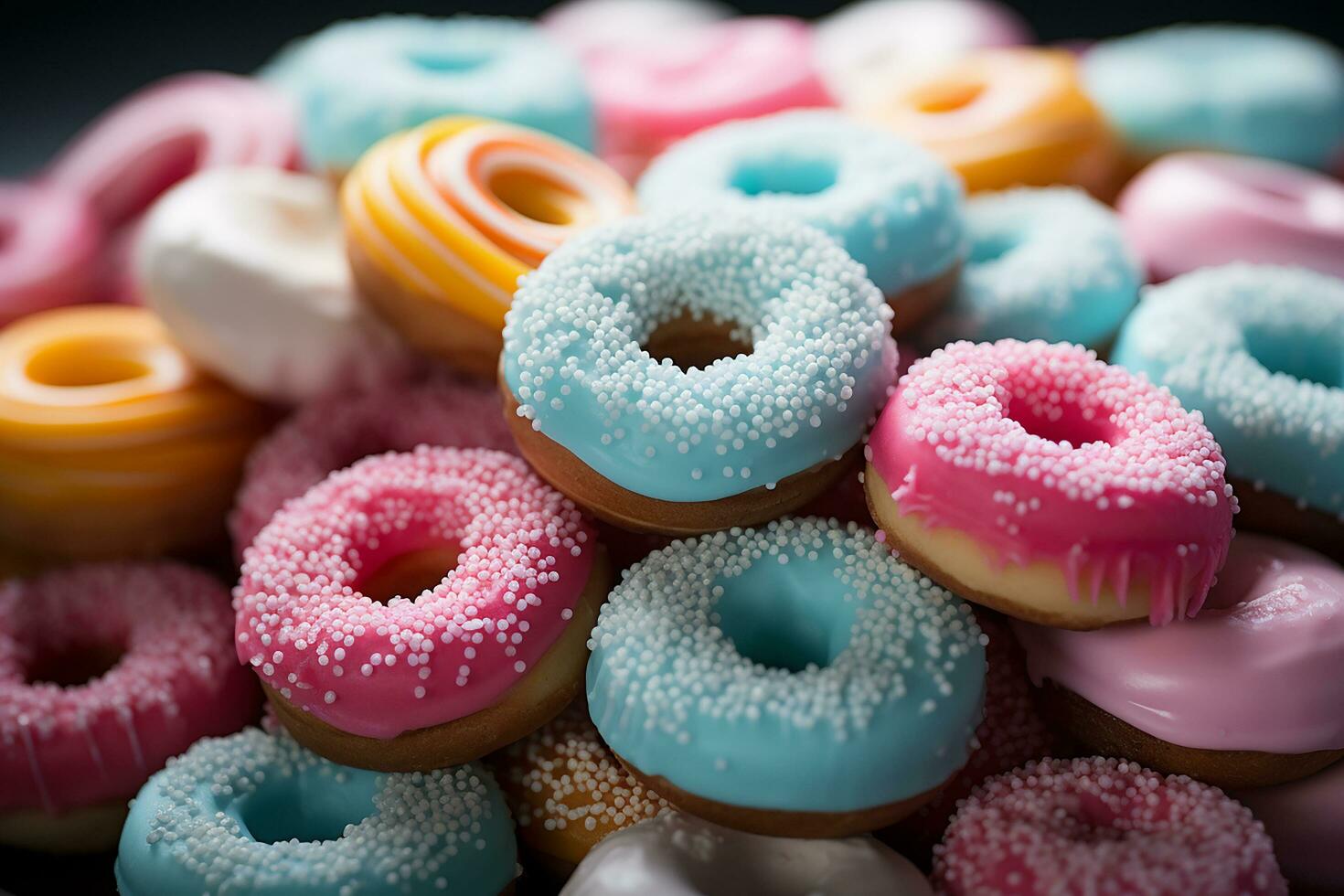 Photo-realistic of colorful candies in aerial view for background made by AI generated photo