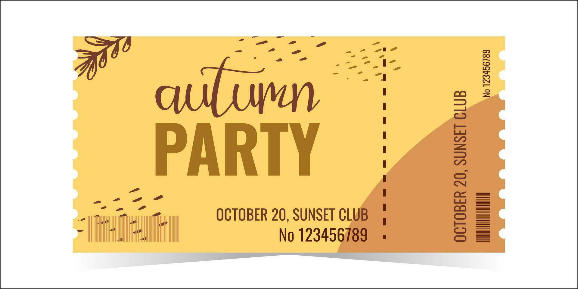 The ticket layout template for autumn party. vector