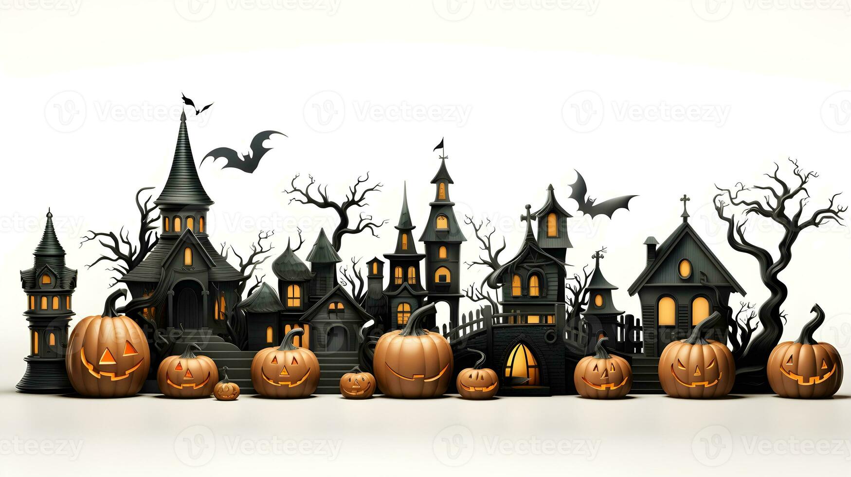 halloween pumpkin 3d object background illustration orange celebration holiday generative Ai. photo