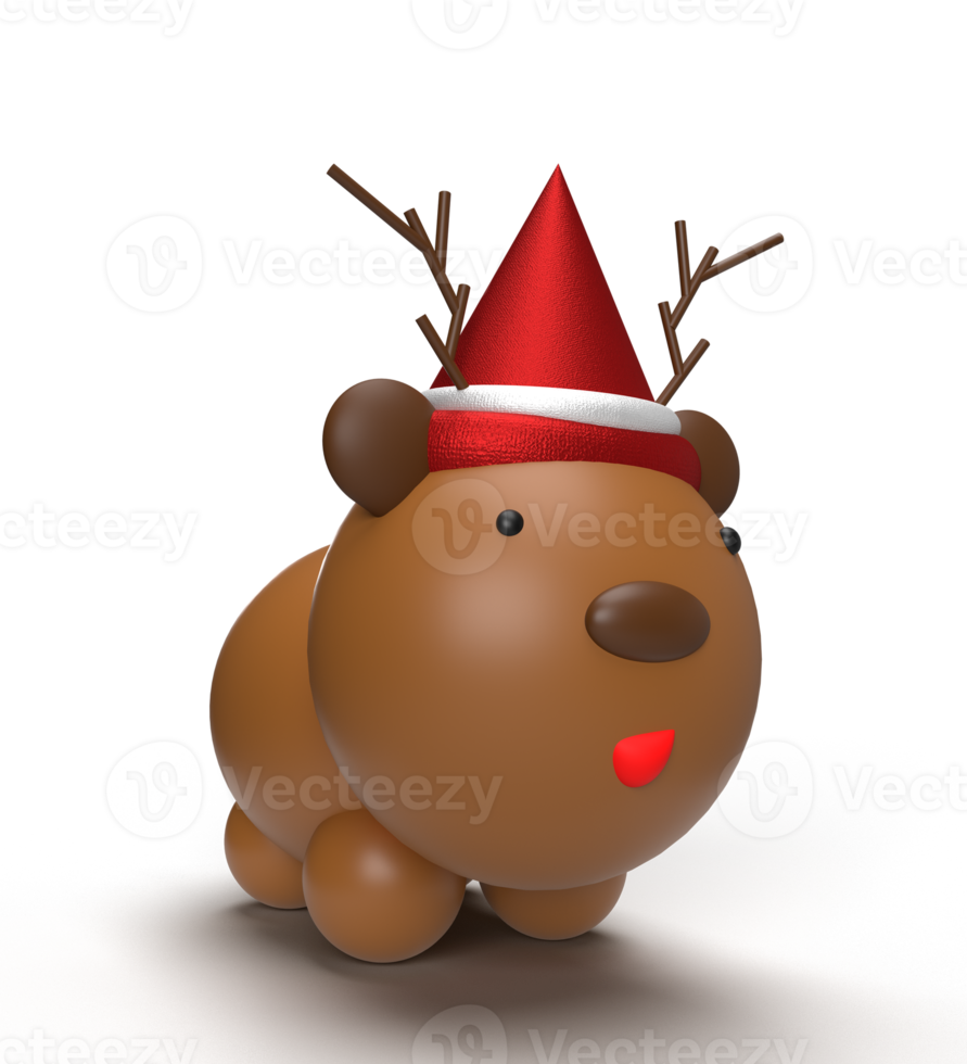 reindeer character cartoon icon logo 3d run walk happy smile pretty beautiful red hat nose brown color symbol decoration ornament merry christmas xmas happy new year deer snow .AI Generative png