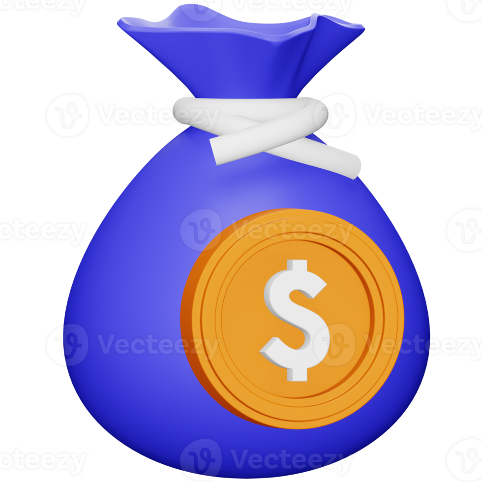 Money bag 3d rendering isometric icon. png