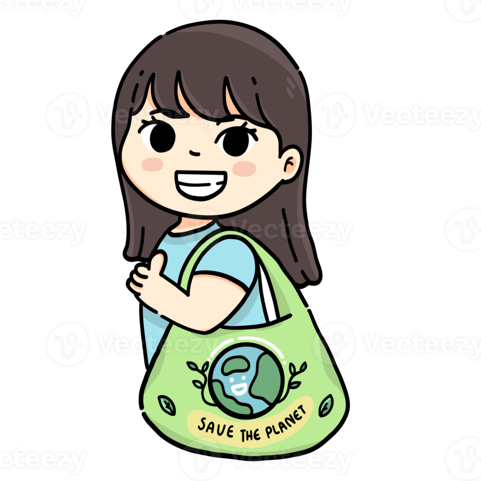 Girl carry eco-friendly bag, Eco Friendly Planet png