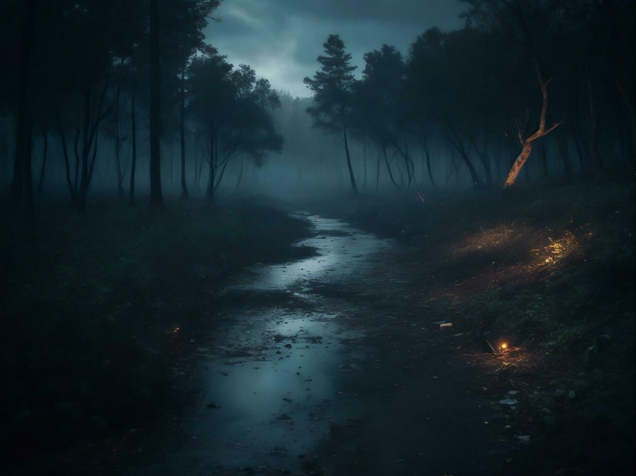 Beauty of a Misty Darkforest Capturing the Haunting Effects of Pollution, Generative Ai photo