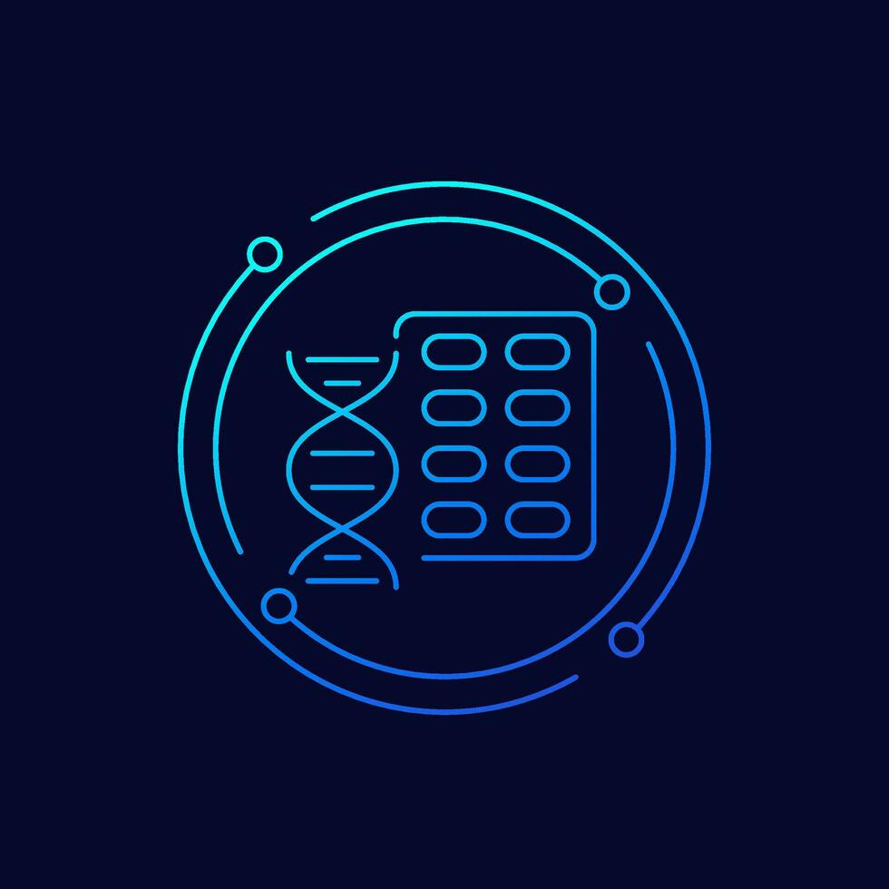 pills icon with dna symbol, linear design vector