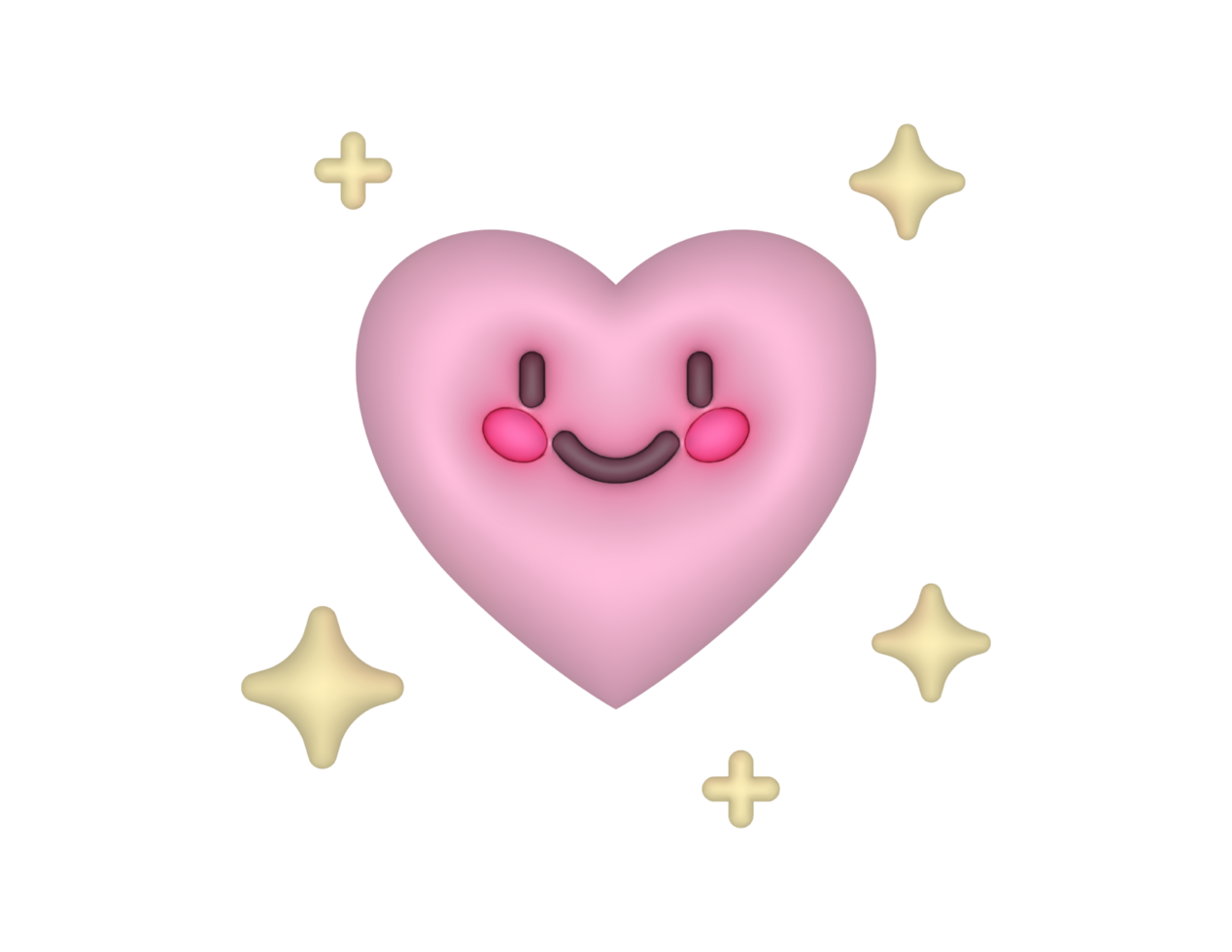 3d Lycklig rosa söt hjärta emoji och stjärnor png