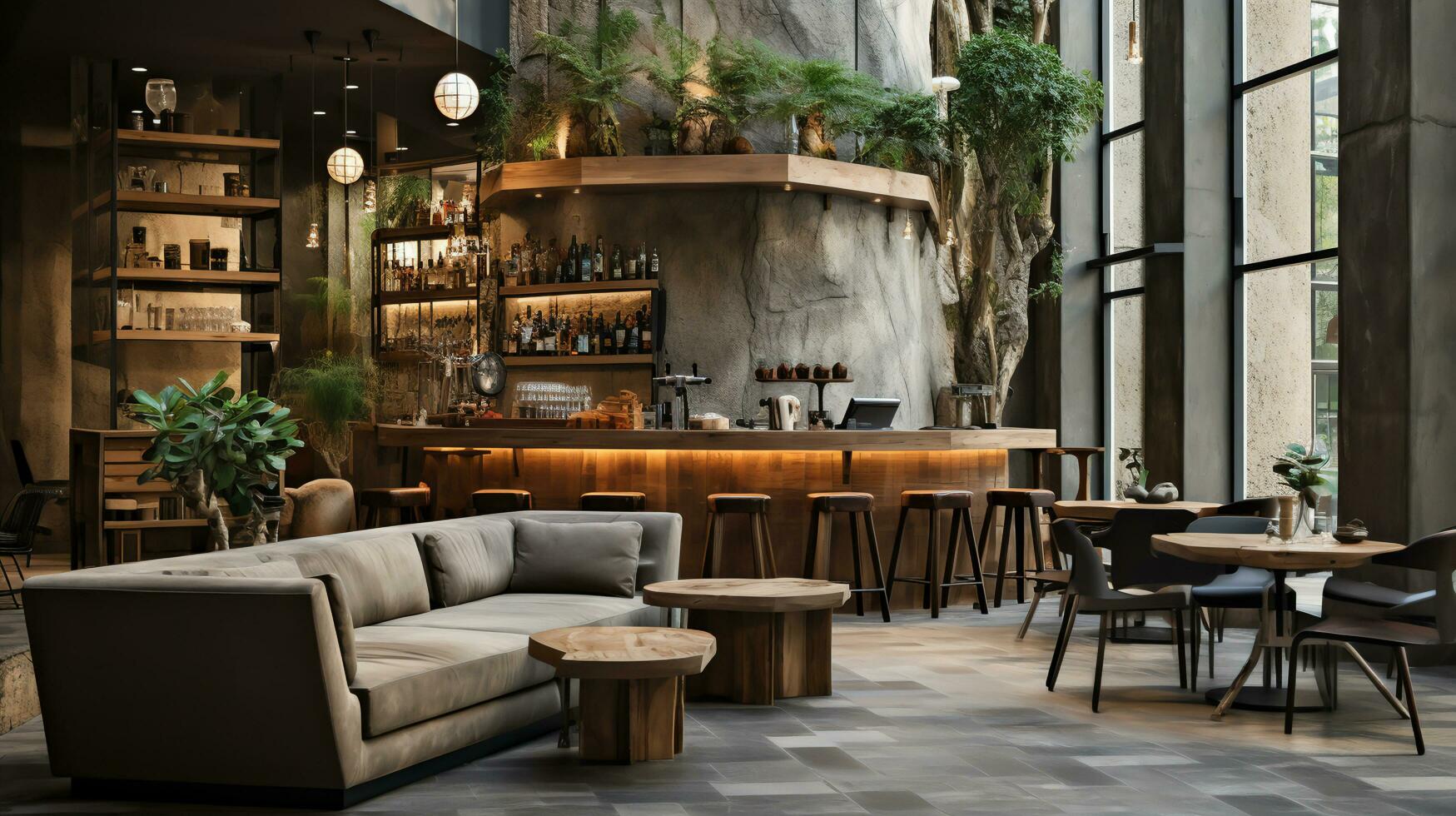 Rustic Coffee Shop Interior Design for Coffee Lovers, Generative Ai photo