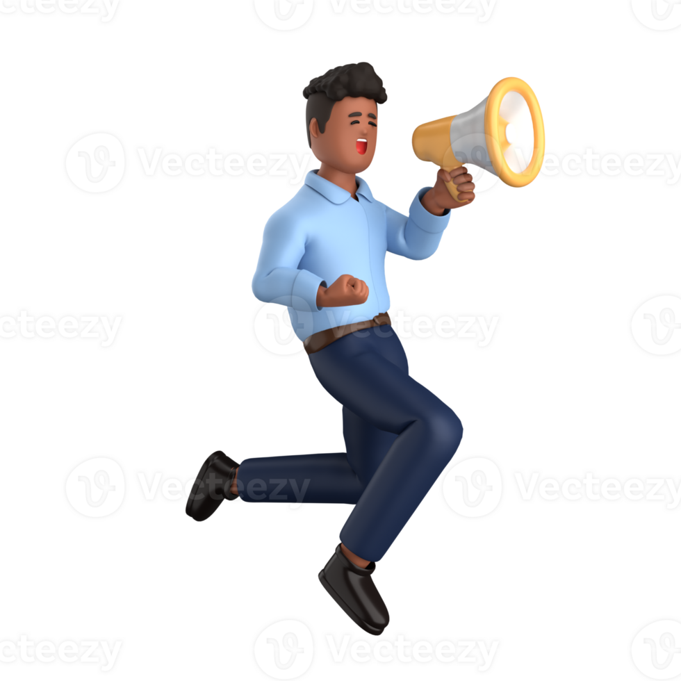 3d businessman executive pose and standing with megaphone isolated on transparent background, 3d rendering png