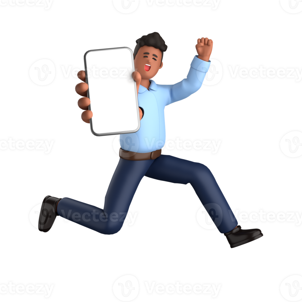 3d businessman executive pose and standing with mobile phone isolated on transparent background, 3d rendering png