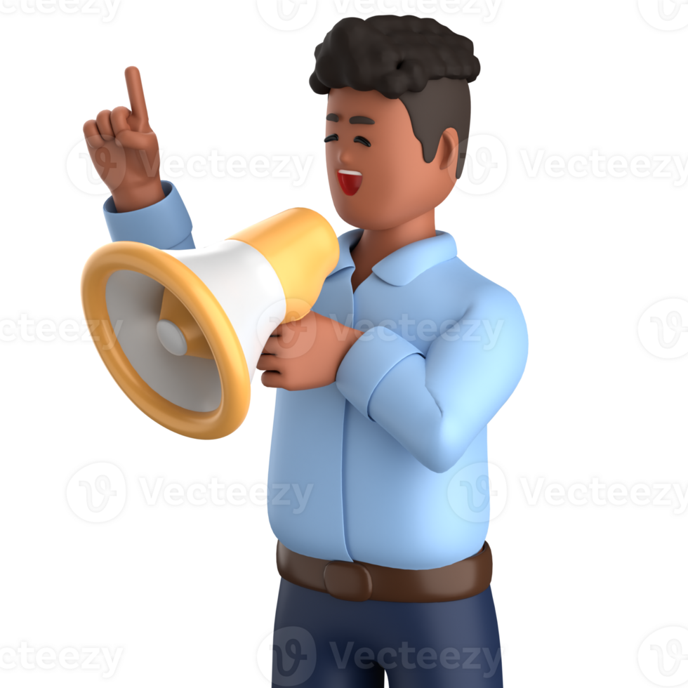 3d businessman executive pose and standing with megaphone isolated on transparent background, 3d rendering png