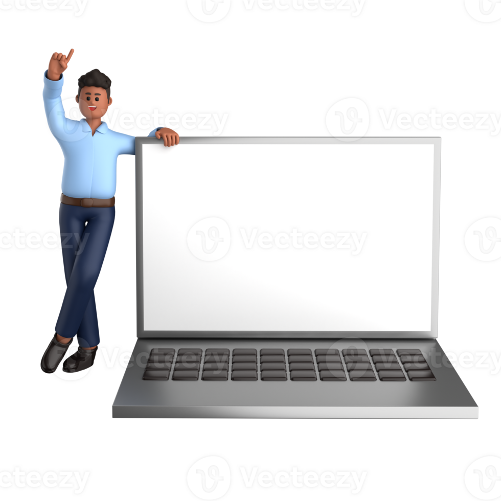 3d businessman executive pose and standing with laptop isolated on transparent background, 3d rendering png