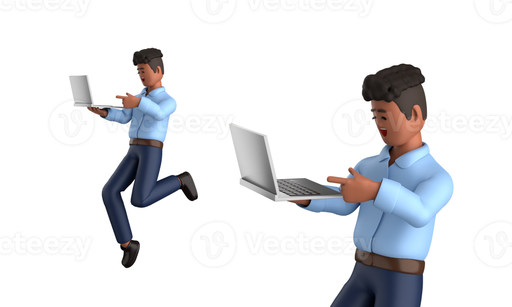 3d businessman executive pose and standing with laptop isolated on transparent background, 3d rendering png