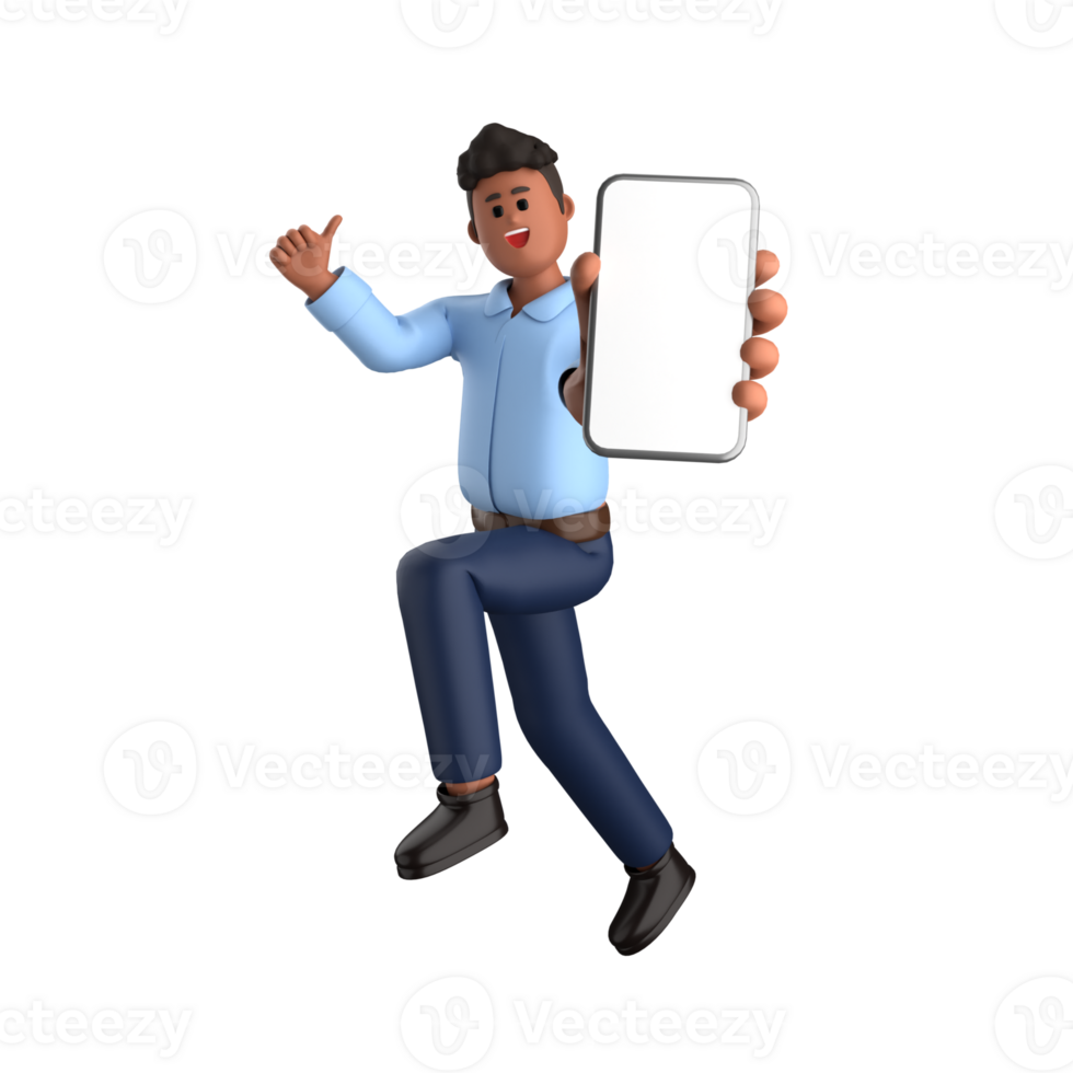 3d businessman executive pose and standing with mobile phone isolated on transparent background, 3d rendering png