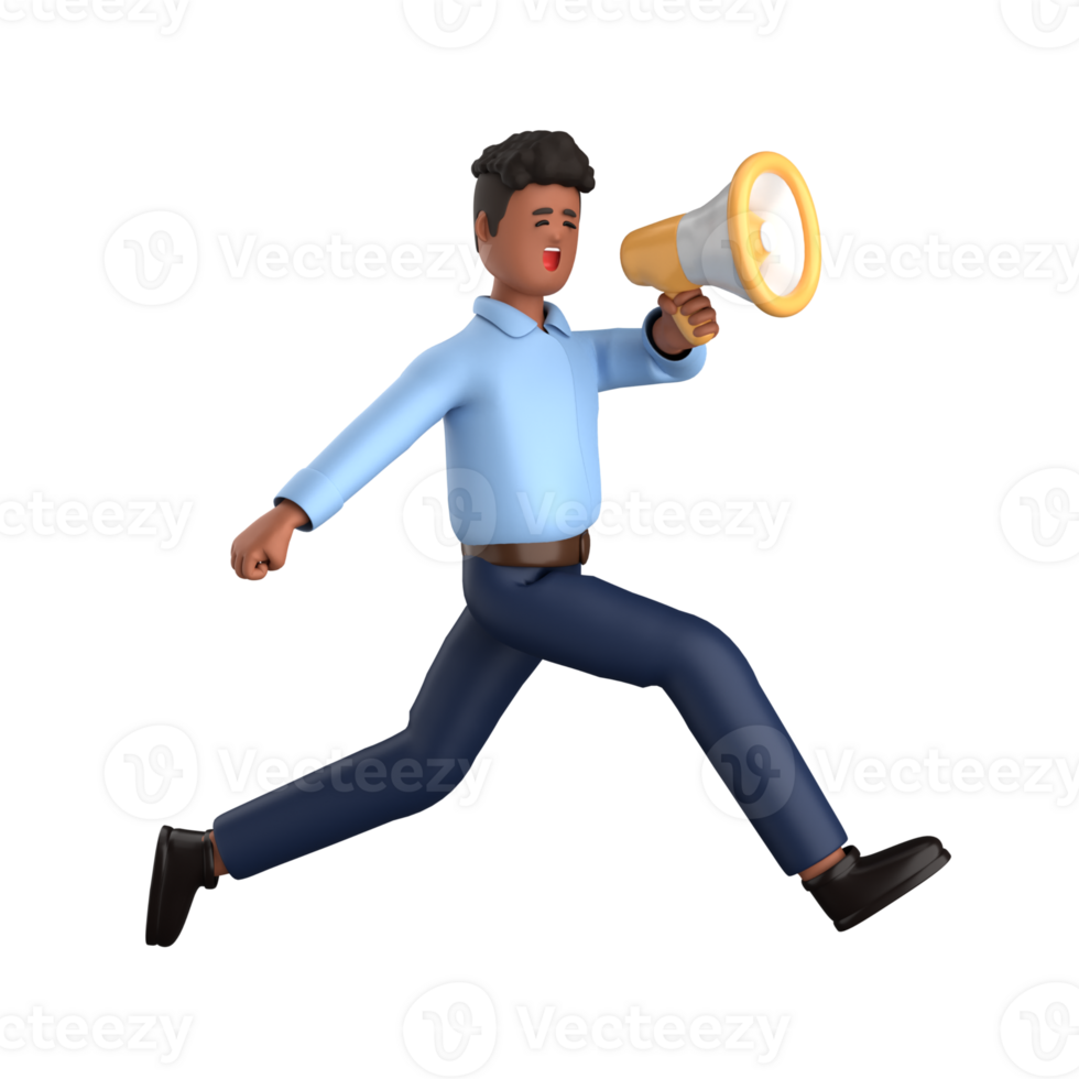 3d businessman executive pose and standing with megaphone isolated on transparent background, 3d rendering png