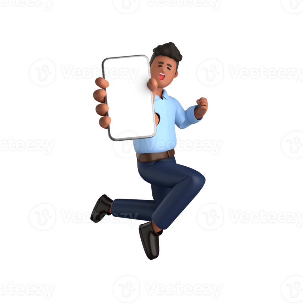 3d businessman executive pose and standing with mobile phone isolated on transparent background, 3d rendering png