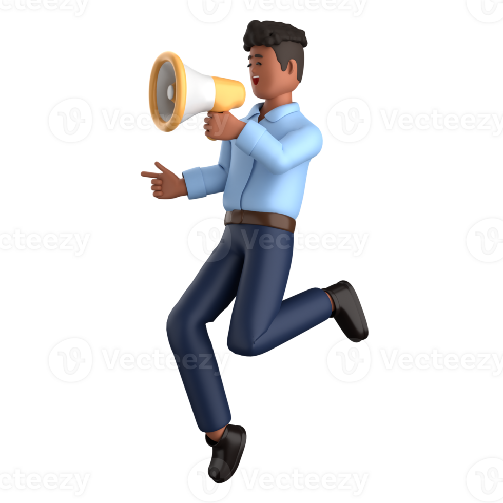 3d businessman executive pose and standing with megaphone isolated on transparent background, 3d rendering png