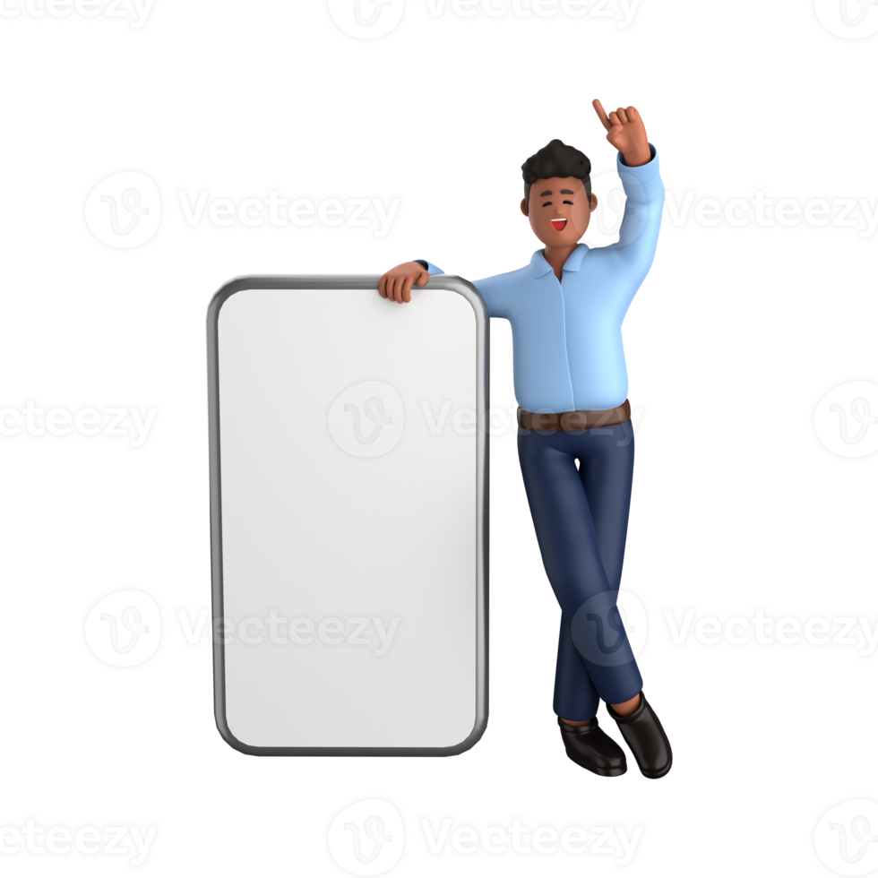 3d businessman executive pose and standing with mobile phone isolated on transparent background, 3d rendering png