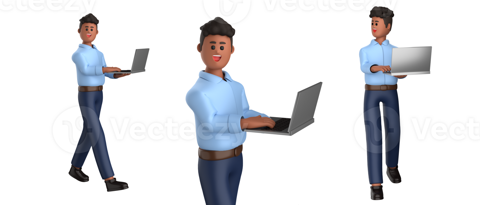 3d businessman executive pose and standing with laptop isolated on transparent background, 3d rendering png