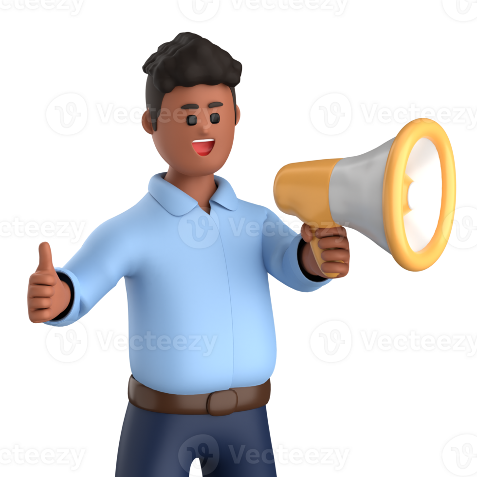 3d businessman executive pose and standing with megaphone isolated on transparent background, 3d rendering png