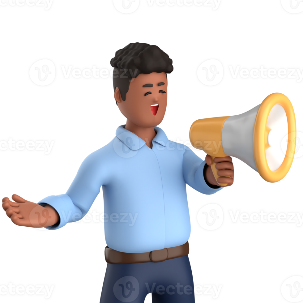 3d businessman executive pose and standing with megaphone isolated on transparent background, 3d rendering png