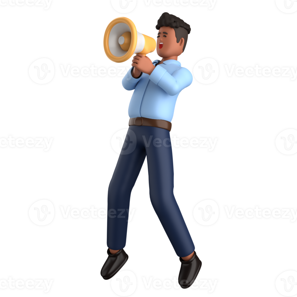 3d businessman executive pose and standing with megaphone isolated on transparent background, 3d rendering png