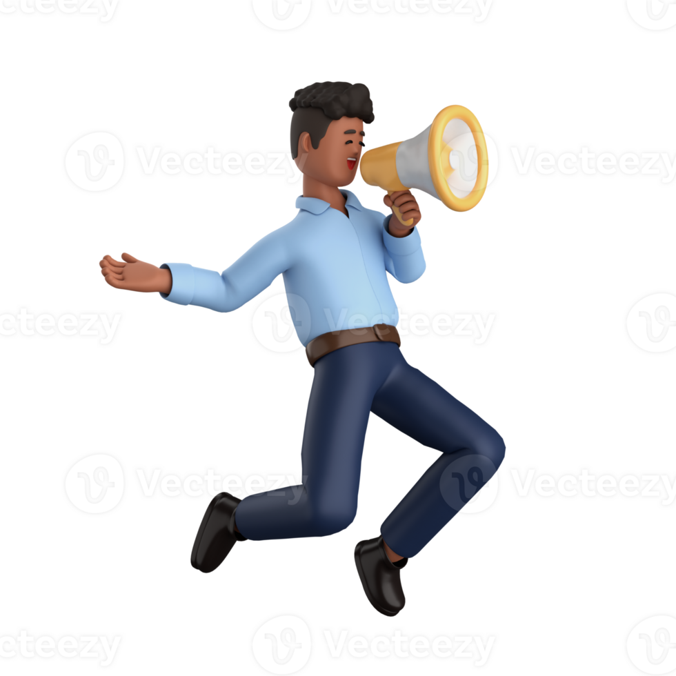 3d businessman executive pose and standing with megaphone isolated on transparent background, 3d rendering png