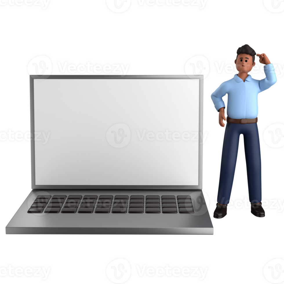 3d businessman executive pose and standing with laptop isolated on transparent background, 3d rendering png