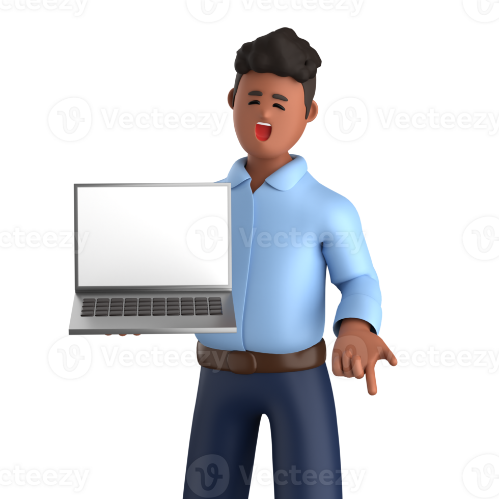 3d businessman executive pose and standing with laptop isolated on transparent background, 3d rendering png