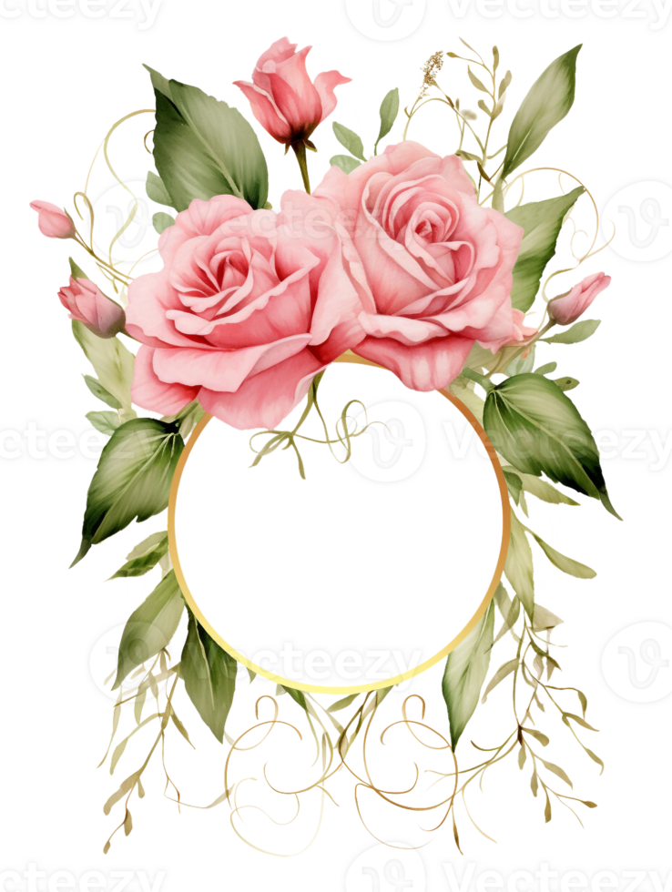 Watercolor of floral frame with rose for wedding invitation card on isolated background, romantic and luxury.Created with Generative AI technology. png