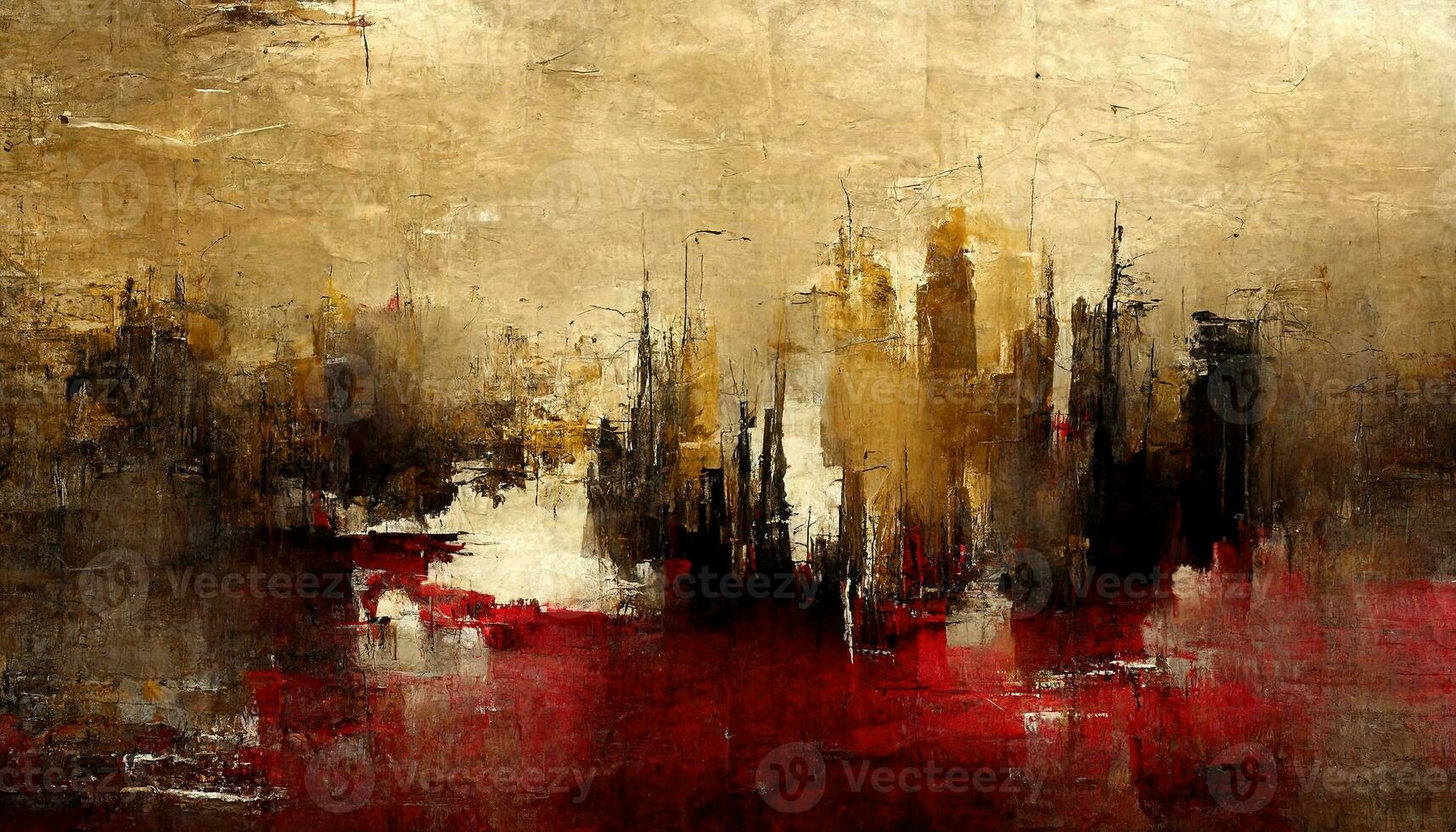 Generative AI, Red, golden and black watercolor abstract painted background. Ink black street graffiti art on a textured paper vintage background, washes and brush strokes. photo