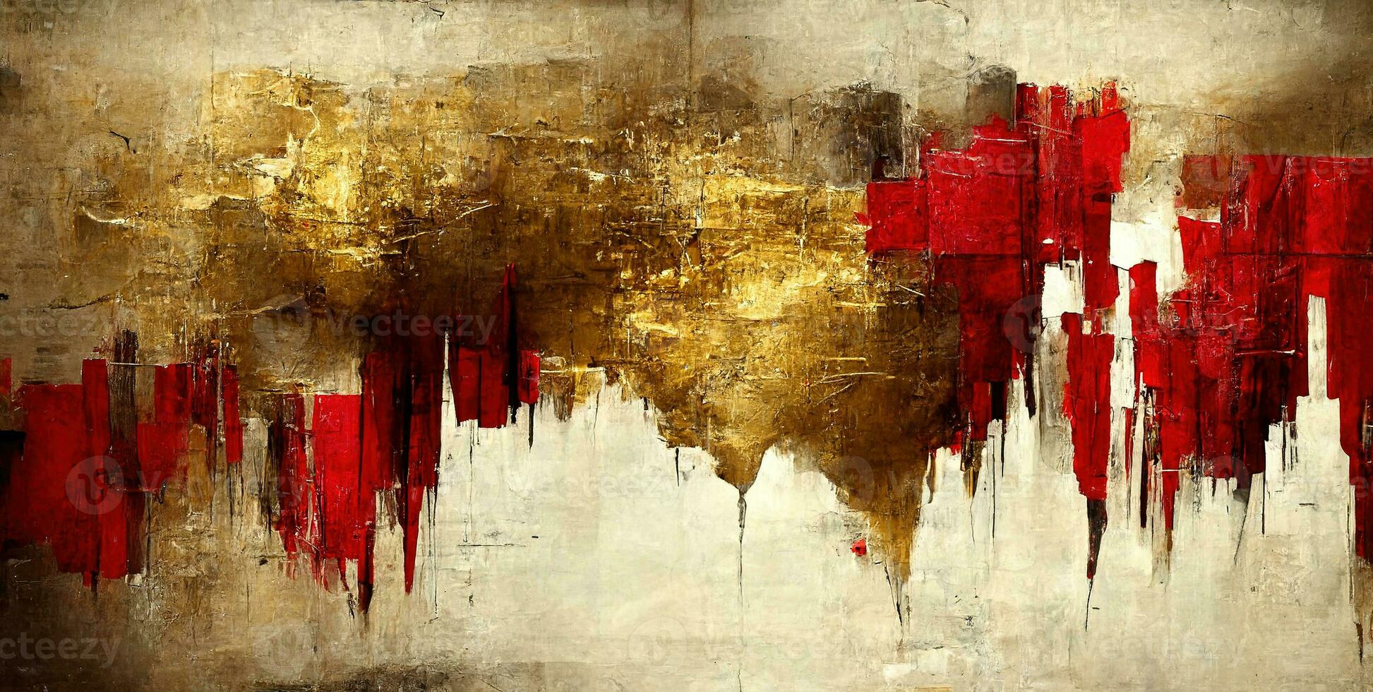 Generative AI, Red, golden and black watercolor abstract painted background. Ink black street graffiti art on a textured paper vintage background, washes and brush strokes. photo